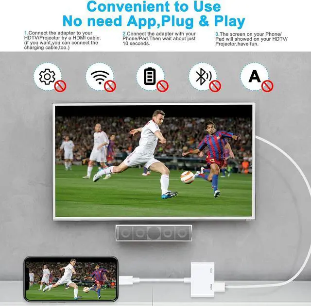 Alt view image 4 of 5 - [Apple MFi Certified] Lightning to HDMI Adapters with Digital AV Adapter 1080P Video & Audio Sync Screen Converter Compatible with iPhone 14 Pro/13/12/X /8Plus / iPad/iPod to HDMI - White