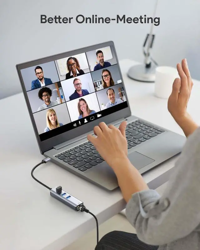 Alt view image 7 of 7 - USB 3.0 to Ethernet Adapter 3-Port USB 3.0 Hub with RJ45 10/100/1000 Gigabit Ethernet Adapter Support Windows 10 8.1 Mac OS Surface Pro Linux Chromebook and More