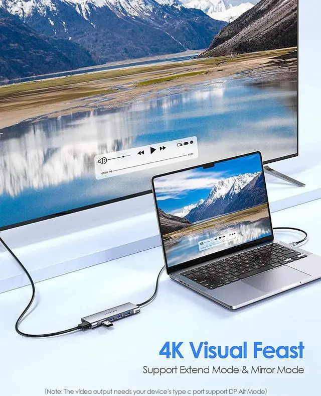 Alt view image 5 of 6 - 3.3FT Long Cable USB C Multiport Hub with 4K HDMI 4 USB 3.0 Type C Charging Compatible 2024-2016 MacBook Pro New Mac Air/iMac/Mac Mini More Stable Driver Adapter (C35-1M Space Gray)