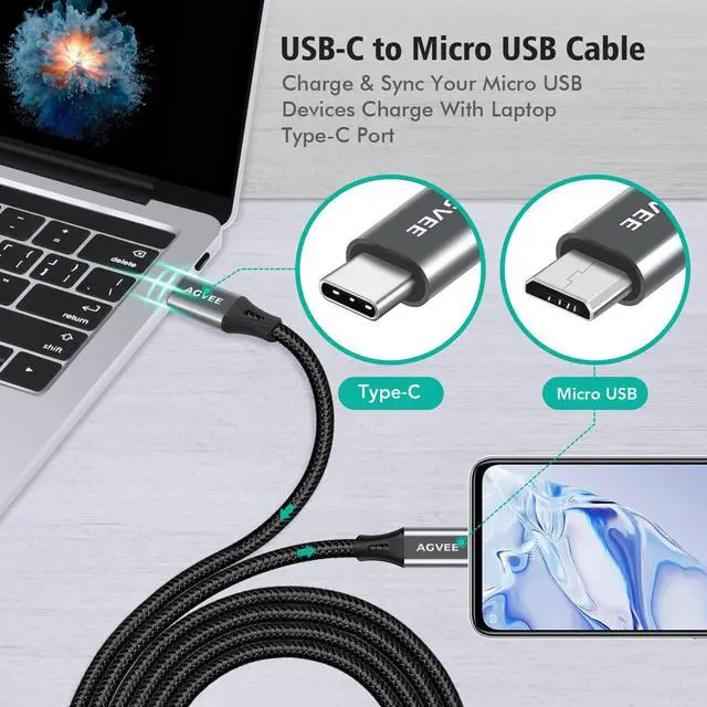 Alt view image 2 of 7 - A 2 Pack 6ft USB-C OTG to Micro USB Cable, Braided Charger Data Sync Cord Charging Wire Adapter for Samsung Galaxy S7 S6, J7, J3, LG, PS4, Kindle, PS4 Xbox Controller, Android Phone, Dark Gray