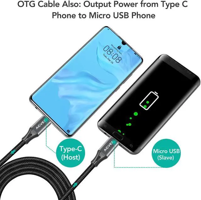 Alt view image 3 of 7 - A 2 Pack 6ft USB-C OTG to Micro USB Cable, Braided Charger Data Sync Cord Charging Wire Adapter for Samsung Galaxy S7 S6, J7, J3, LG, PS4, Kindle, PS4 Xbox Controller, Android Phone, Dark Gray