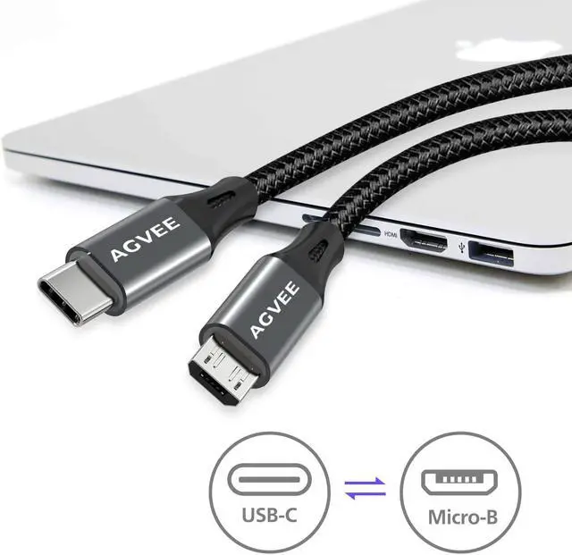 Alt view image 6 of 7 - A 2 Pack 6ft USB-C OTG to Micro USB Cable, Braided Charger Data Sync Cord Charging Wire Adapter for Samsung Galaxy S7 S6, J7, J3, LG, PS4, Kindle, PS4 Xbox Controller, Android Phone, Dark Gray