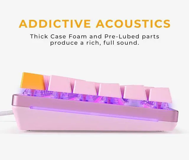 Alt view image 5 of 7 - Glorious Gaming - Custom Keyboard - Hot-Swappable Mechanical Switch - Full Size Pink Wired Keyboard - Low Profile - Cherry Mx Style - Double Shot Key Cap & Linear Switch