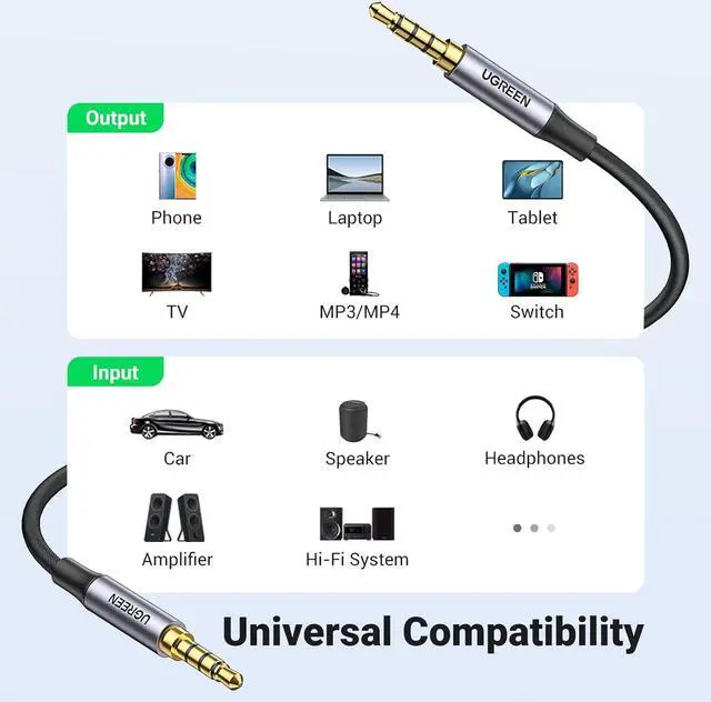 Alt view image 7 of 7 - 3.5mm Audio Cable Braided 4-Pole Hi-Fi Stereo TRRS Jack Shielded Male to Male AUX Cord Compatible with iPad  Phones Tablets Car Home Stereos Headphones Speaker 3FT