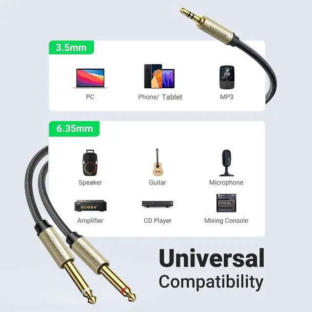 Alt view image 6 of 7 - 1/8 to 1/4 Stereo Cable 3.5mm TRS to Dual 6.35mm 1/4 TS Mono Y Splitter Audio Cord Adapter Compatible with iPhone PC Computer Sound Card Mixer Multimedia Speaker Home Stereo System 6.6FT