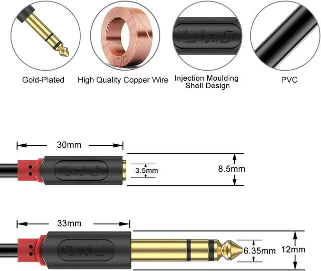 Alt view image 3 of 7 - 3.5mm to 1/4 Headphone Adapter Cable Gold Plated Audiowave Series 3.5mm 1/8 inch Female TRS to 6.35mm 1/4 inch Male TRS PVC Shelled Stereo Audio Cable for Mixer Guitar Piano Amplifier Speaker