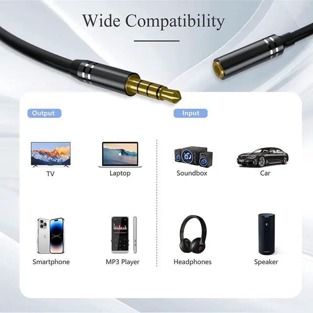 Alt view image 5 of 7 - 3.5mm Headphone Extension Cable (6Ft/1.8M) 4 Pole Hi-Fi Sound Audio Cable Male to Female AUX Cord Auxiliary Stereo Extender for Speakers PC MP3 and All 3.5 mm Enabled Devices (1 Pack - Black)