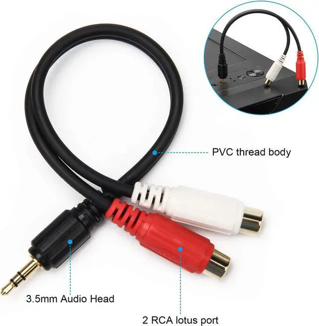Alt view image 3 of 7 - 3.5mm Gold 1/8 Stereo Mini Jack Male to 2 Female RCA Adapter Audio (20cm)