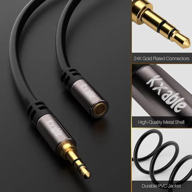 Alt view image 2 of 7 - 3.5mm Extension Cable 8 Feet (2 Pack) Male to Female Auxiliary Audio Stereo Cable Headphone Extension Cord Hi-Fi Sound Gold Plated Connectors OFC Core Black (with 5 pcs Cable Ties)