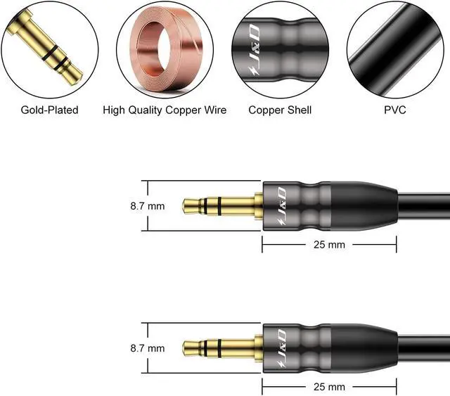 Alt view image 2 of 7 - Auxiliary Cable Copper Shell 3.5 mm Male to Male Aux Cable 1/8 TRS to 1/8 TRS Male Aux Audio Cable for Car Compatible with Stereos Speaker Headphones and More 9 Feet
