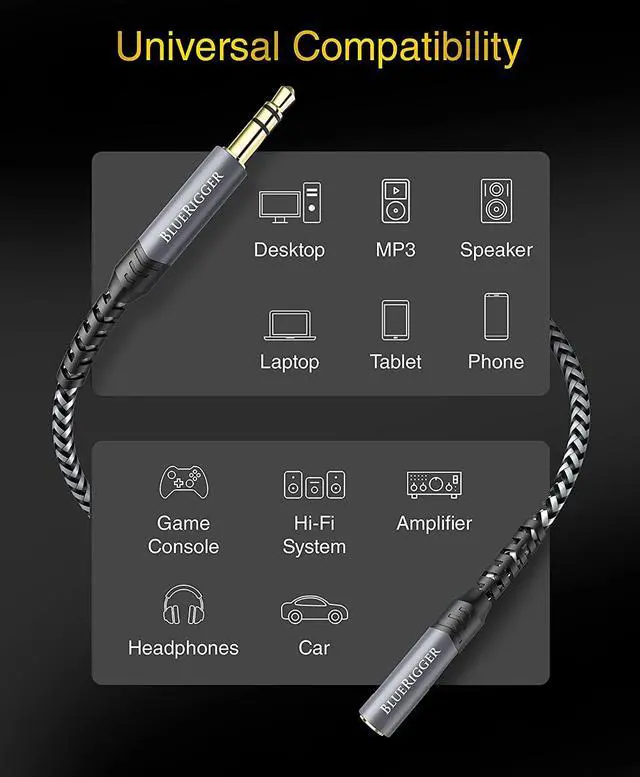 Alt view image 3 of 7 - Headphone Extension Cable (3FT 24K Gold Plated Jack Hi-Fi Sound 3.5mm Male to Female Stereo Audio Cable)  Aux Cord for iPod Laptops Smartphones Speakers Tablets Home Car Stereo