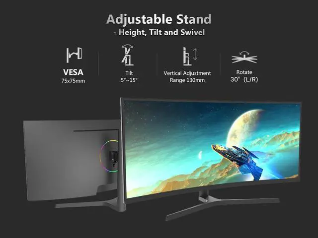 Alt view image 4 of 6 - 51RISC 34" 165Hz 4K Curved Gaming Monitor 1ms FreeSync Premium, RIZ34V 3440 x 1440 VA 1500R Display, (MPRT), 90% DCI-P3, VESA Display HDR400, DisplayPort 1.4, HDMI 2.0 RIZ34V-4K165HZ