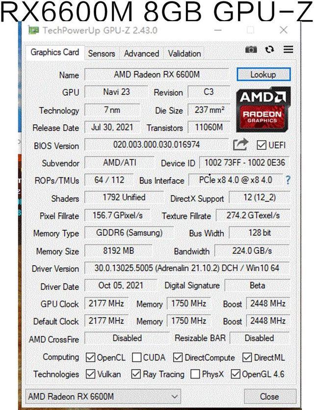 Alt view image 5 of 7 - 51RISC RX6600M 8GB Graphics Card GPU GDDR6 128-bit 14 Gbps 7nm video card Support Desktop CPU placa de video RX6600