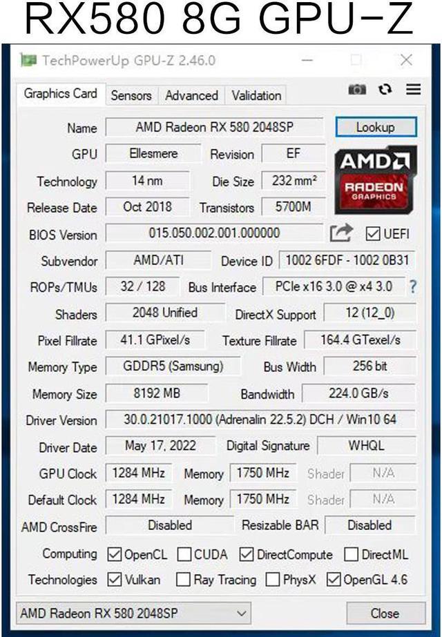 Alt view image 5 of 6 - 51Risc AMD Radeon RX 580 DirectX 12 RX580 8G 256-Bit GDDR5 PCI Express 3.0 x16 HDCP Gaming Video Card Mining GPU