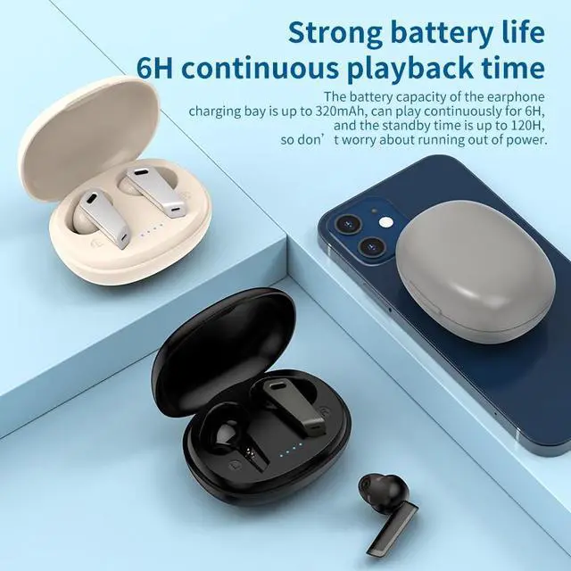 Alt view image 3 of 7 - HEQING Wireless Earbuds Bluetooth 5.2 in Ear Buds Light-Weight Headphones,Deep Bass Sound with Charging Case, Clear Calls Earphones for Sports Workout Cream