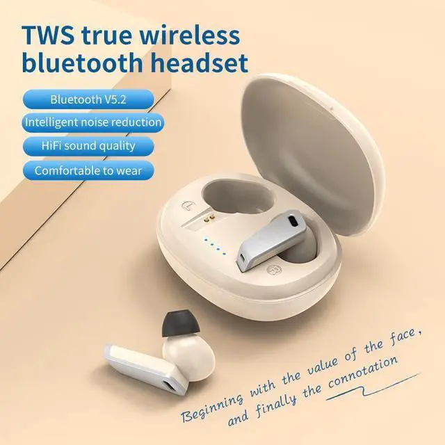 Alt view image 2 of 7 - HEQING Wireless Earbuds Bluetooth 5.2 in Ear Buds Light-Weight Headphones,Deep Bass Sound with Charging Case, Clear Calls Earphones for Sports Workout Cream