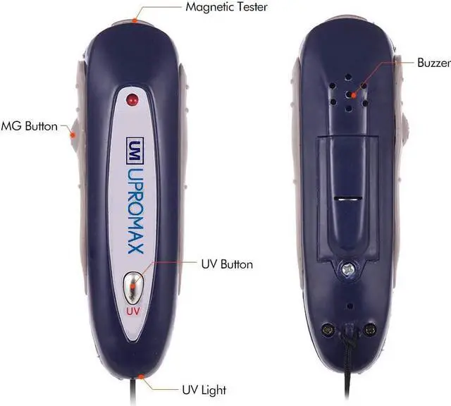 Alt view image 4 of 7 - UV Currency Money Detector, Portable Mini 2 in 1 UV Currency Money Note Detector Counterfeit Checker with Lanyard Magnetic Detector Keychain