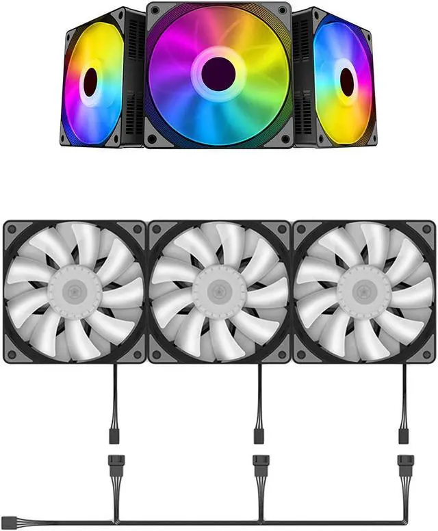 Alt view image 4 of 7 - JIMTAB 3Pcs 120mm Case Cooling Fan 1200RPM RGB LED PC Cooling 3Pin Professional 12V DC Computer Case Fans Fan Silent Colorful