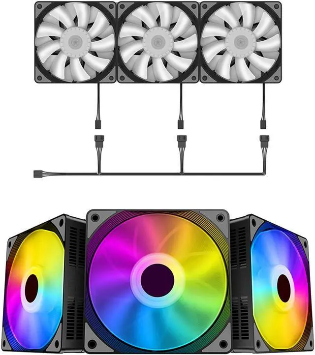 Main image of JIMTAB 3Pcs 120mm Case Cooling Fan 1200RPM RGB LED PC Cooling 3Pin Professional 12V DC Computer Case Fans Fan Silent Colorful