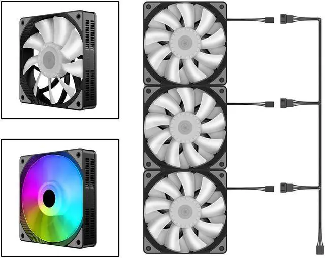 Alt view image 3 of 7 - JIMTAB 3Pcs 120mm Case Cooling Fan 1200RPM RGB LED PC Cooling 3Pin Professional 12V DC Computer Case Fans Fan Silent Colorful