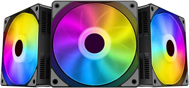 Alt view image 2 of 7 - JIMTAB 3Pcs 120mm Case Cooling Fan 1200RPM RGB LED PC Cooling 3Pin Professional 12V DC Computer Case Fans Fan Silent Colorful