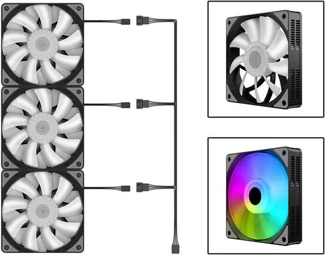 Alt view image 5 of 7 - JIMTAB 3Pcs 120mm Case Cooling Fan 1200RPM RGB LED PC Cooling 3Pin Professional 12V DC Computer Case Fans Fan Silent Colorful