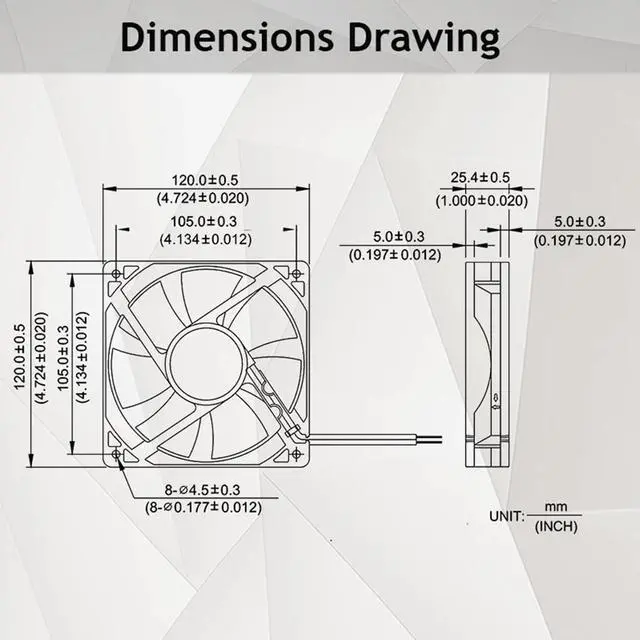 Alt view image 5 of 7 - JIMTAB 1 Pack 120x120x25mm Fan 5V for DC Brushless Cooling Fan USB 2 Pin for PC Computer Case