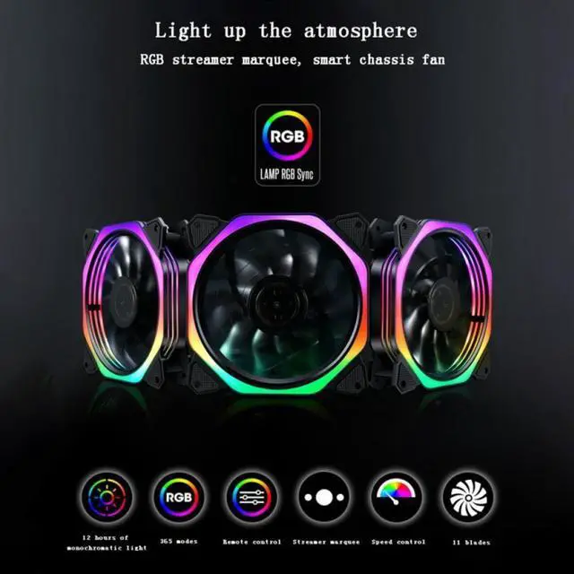 Alt view image 4 of 7 - JIMTAB 1 Pack Colorful RGB Case Fans, Quiet Computer Cooling PC Fans Cooler Speed Adjustable with Fan Control Hub