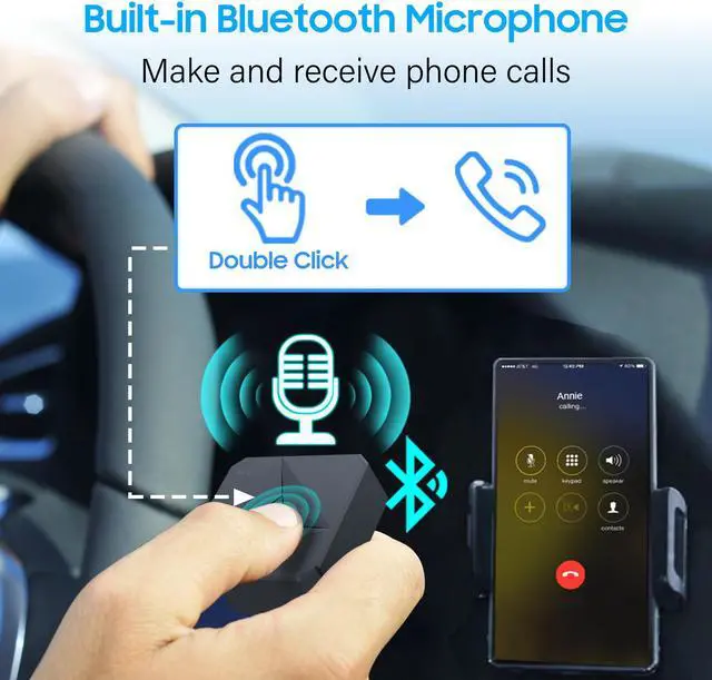 Alt view image 2 of 7 - JIMTAB Bluetooth 5.1 Transmitter Receiver Portable HiFi Wireless Audio AUX Adapter Built-in Microphone, NFC, Call Back for Projector/Car TV/Speaker/Phone/Bluetooth Headphone