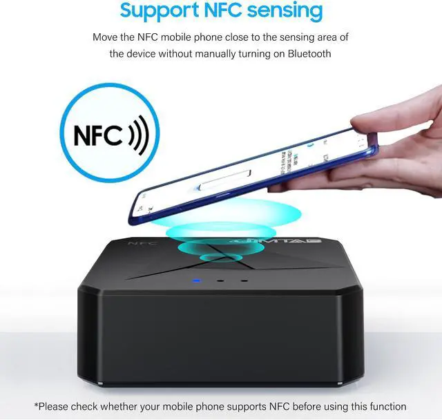 Alt view image 3 of 7 - JIMTAB Bluetooth 5.1 Transmitter Receiver Portable HiFi Wireless Audio AUX Adapter Built-in Microphone, NFC, Call Back for Projector/Car TV/Speaker/Phone/Bluetooth Headphone