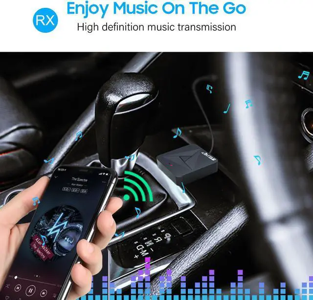 Alt view image 4 of 7 - JIMTAB Bluetooth 5.1 Transmitter Receiver Portable HiFi Wireless Audio AUX Adapter Built-in Microphone, NFC, Call Back for Projector/Car TV/Speaker/Phone/Bluetooth Headphone