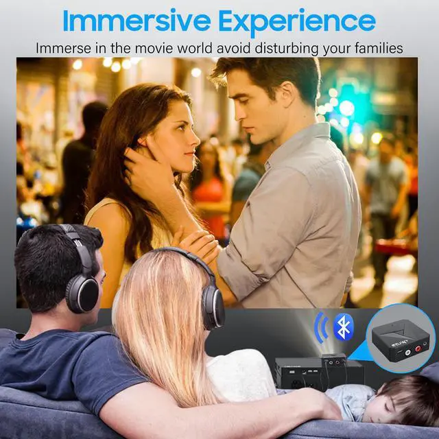 Alt view image 5 of 7 - JIMTAB Bluetooth 5.1 Transmitter Receiver Portable HiFi Wireless Audio AUX Adapter Built-in Microphone, NFC, Call Back for Projector/Car TV/Speaker/Phone/Bluetooth Headphone