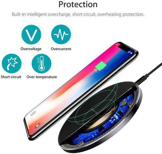Alt view image 2 of 6 - JIMTAB Wireless Charger Ultra Slim,Qi-Certified Fast Wireless Charging Pad Compatible with iPhone Xs Max/XS/XR/X/8/8 Plus for All Qi-Enabled Phones