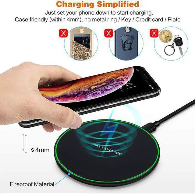 Alt view image 4 of 6 - JIMTAB Wireless Charger Ultra Slim,Qi-Certified Fast Wireless Charging Pad Compatible with iPhone Xs Max/XS/XR/X/8/8 Plus for All Qi-Enabled Phones