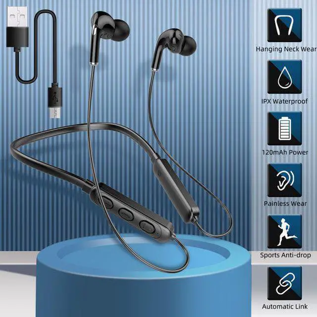 Alt view image 3 of 5 - JIMTAB Wireless 5.0 Stereo Fitness Headphones,Waterproof Sweatproof Sport Neckband Earphones Wireless Earbuds Noise Cancelling Headsets with Mic