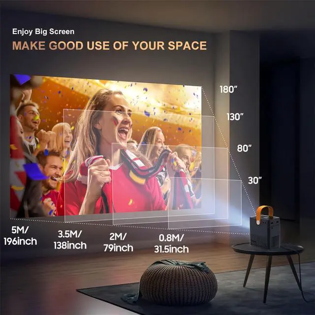 Alt view image 4 of 7 - JIMTAB Mini Portable WiFi Bluetooth Projector, 2024 Wifi Game Outdoor Projector Support HD 1080P, Mini Movie Theater Cartoon Children's Projector Dual Speakers Surround Sound with Blue Foldable Bag