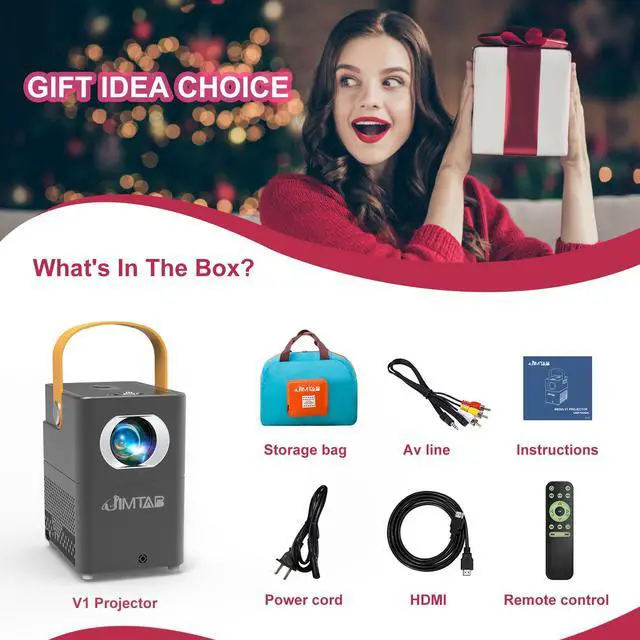 Alt view image 7 of 7 - JIMTAB Mini Portable WiFi Bluetooth Projector, 2024 Wifi Game Outdoor Projector Support HD 1080P, Mini Movie Theater Cartoon Children's Projector Dual Speakers Surround Sound with Blue Foldable Bag