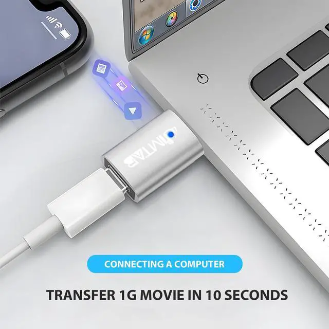 Alt view image 3 of 7 - USB to USB C Converters (Aluminum alloy 4 Pack), JIMTAB USB C to USB Chargers Adapter USB 3.0 With Blue Light Super High-Speed Data Transfer & Fast Charging for iPhone/PC/Samsung/iPad/Laptop/MacBook