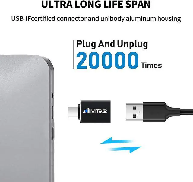 Alt view image 2 of 7 - USB to USB C Adapter (4 Pack), JIMTAB USB C to USB Adapter USB 3.0 With Power blue light Super High-Speed Data Transfer & Fast Charging for iPhone/PC/Samsung/iPad/Laptop/MacBook
