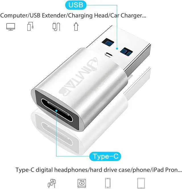 Alt view image 6 of 7 - USB to USB C Adapter (4 Pack), JIMTAB USB C to USB Adapter USB 3.0 With Power blue light Super High-Speed Data Transfer & Fast Charging for iPhone/PC/Samsung/iPad/Laptop/MacBook