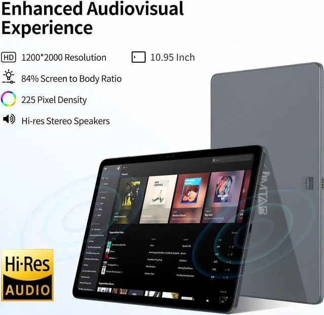 Alt view image 2 of 7 - JIMTAB 2K Vivid Tablet, A95 11" Android 12 Tablets, 6GB+128GB Octa-Core Gaming Tablet, 13+5MP Camera, 7000mAh, Stereo 4 Speakers, TÜV Low Bluelight, Split Screen, Face Recognition, Google Certificated