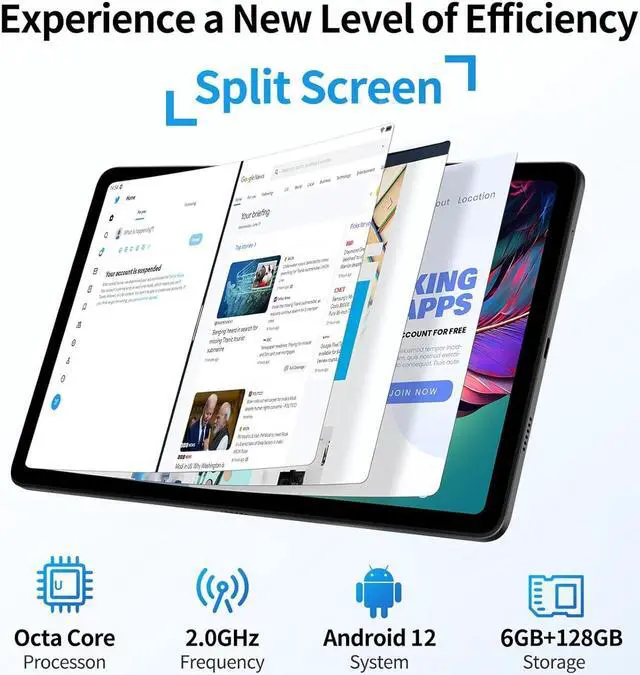 Alt view image 3 of 7 - JIMTAB 2K Vivid Tablet, A95 11" Android 12 Tablets, 6GB+128GB Octa-Core Gaming Tablet, 13+5MP Camera, 7000mAh, Stereo 4 Speakers, TÜV Low Bluelight, Split Screen, Face Recognition, Google Certificated