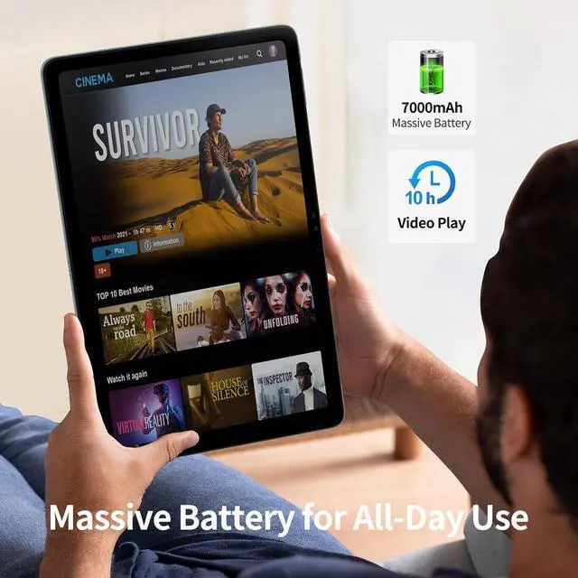 Alt view image 5 of 7 - JIMTAB 2K Vivid Tablet, A95 11" Android 12 Tablets, 6GB+128GB Octa-Core Gaming Tablet, 13+5MP Camera, 7000mAh, Stereo 4 Speakers, TÜV Low Bluelight, Split Screen, Face Recognition, Google Certificated