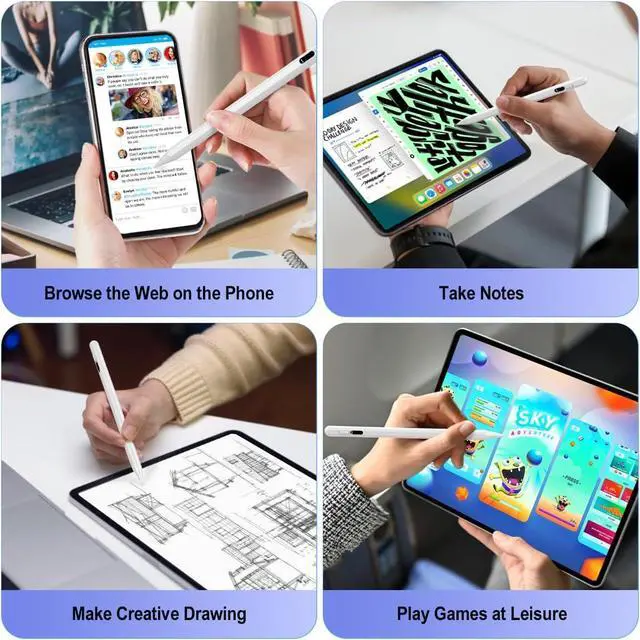 Alt view image 7 of 7 - JIMTAB iPad Pencil, iPad Pen, Stylus Pen for iPad, Fast Charge iPad Pencil with LED Power Display, Backup for Apple Pencil Pen, Wide compatible IOS ipad, iphone, mac, Android Cell phone and Tablet