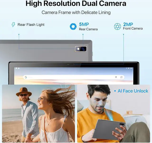 Alt view image 4 of 7 - JIMTAB 2024 Tablet Quad-Core 10.1 inch Android Tablet, 4GB+32GB ROM 512GB Expand, Include Type C Adapter, Keyboard, Dual Speaker, Dual Camera, WiFi, Bluetooth, Google Certificated Tablet