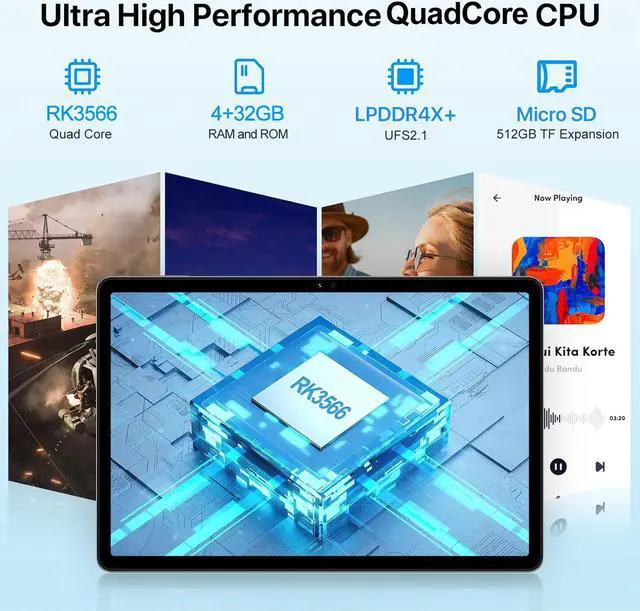 Alt view image 3 of 7 - JIMTAB 2024 Tablet Quad-Core 10.1 inch Android Tablet, 4GB+32GB ROM 512GB Expand, Include Type C Adapter, Keyboard, Dual Speaker, Dual Camera, WiFi, Bluetooth, Google Certificated Tablet