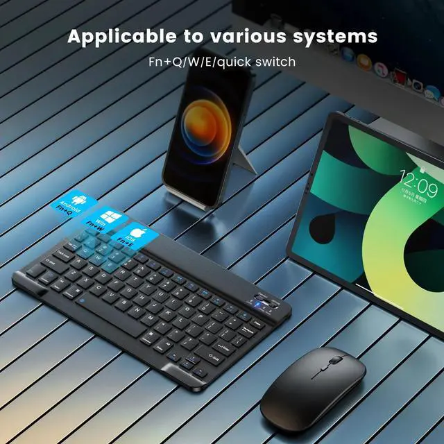 Alt view image 4 of 7 - JIMTAB Ultra-Slim Bluetooth Keyboard 10 Inch Portable Mini Wireless Keyboard Rechargeable for Apple iPad iPhone Samsung Tablet Phone Smartphone iOS Android Windows