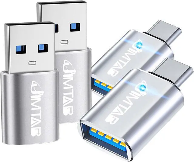 Main image of USB to USB C Converters (Aluminum alloy 4 Pack), JIMTAB USB C to USB Chargers Adapter USB 3.0 With Blue Light Super High-Speed Data Transfer & Fast Charging for iPhone/PC/Samsung/iPad/Laptop/MacBook