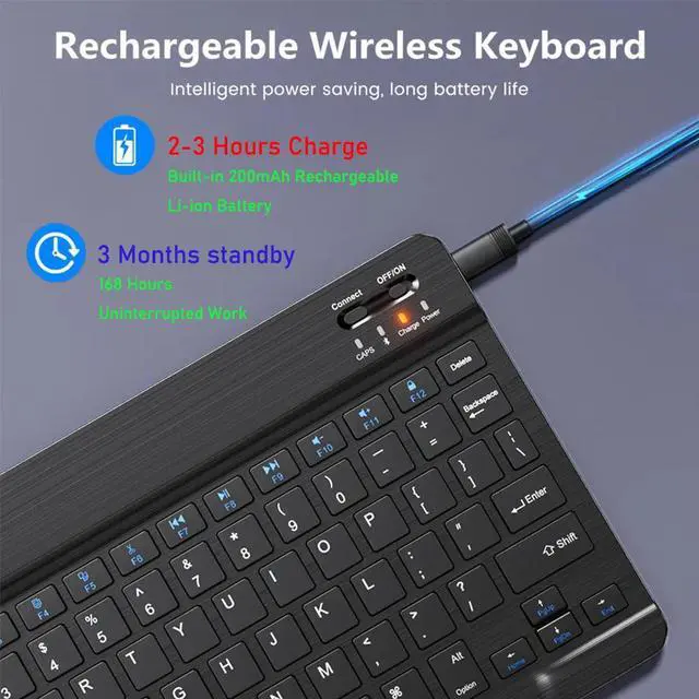 Alt view image 2 of 7 - JIMTAB Ultra-Slim Bluetooth Keyboard 10 Inch Portable Mini Wireless Keyboard Rechargeable for Apple iPad iPhone Samsung Tablet Phone Smartphone iOS Android Windows