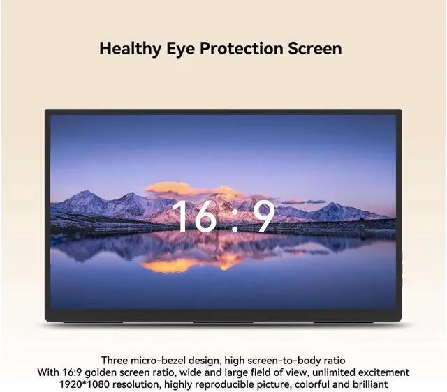 Alt view image 6 of 7 - JIMTAB Portable Monitor 15.6" IPS, FHD 1080P HDR monitor 100% sRGB gaming Monitor with Mini HDMI USB-C Second External Monitor dual speakers for laptop Desktop Phones Tablet PS5/4 Xbox Switch